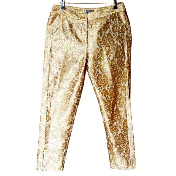 Jackie Pants - Size 12 SHEIKE. GOLDEN FORAL BROCADE TROUSERS. Luxury Fabric